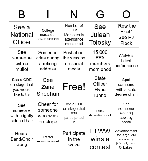 FFA Convention Session Bingo Card
