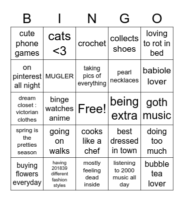 Diane’s bingo Card