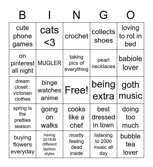 Diane’s bingo Card