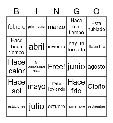 weather bingo Card