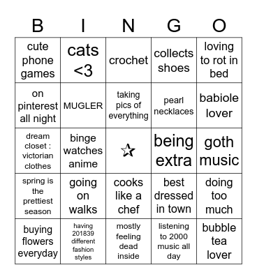 Diane’s bingo Card