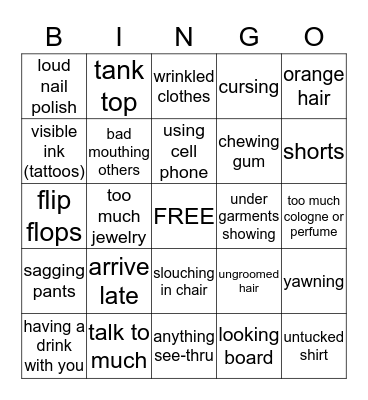DRESS FOR SUCCESS Bingo Card