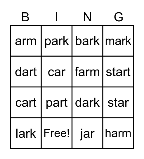 R-Controlled Bing Bingo Card