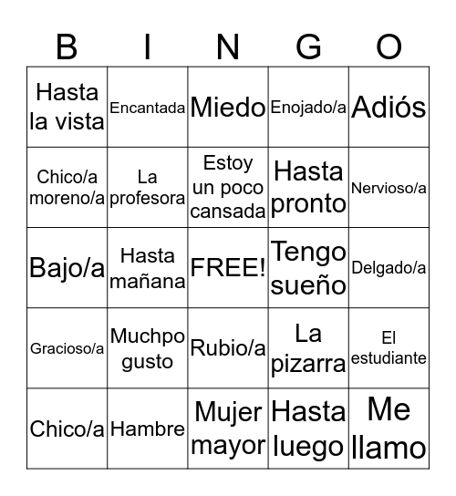 Sp. 2, Preliminar,D1Vocabulario+grammar  Bingo Card