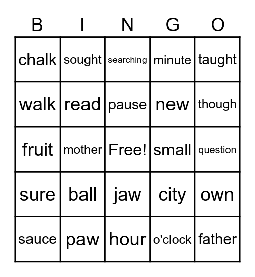 5.4 Spelling Bingo Card
