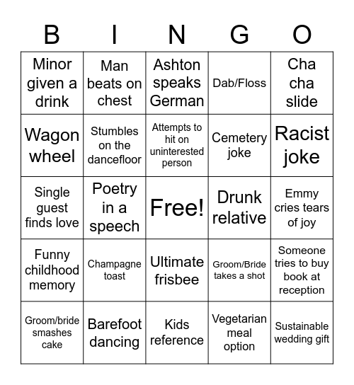 Wedding Bingo Card