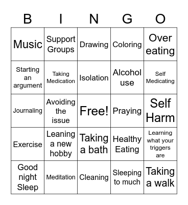 Positve/Negative Coping Skills Bingo Card