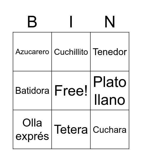 Spanish Bingo Card