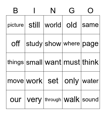 Sight Words 7 Bingo Card