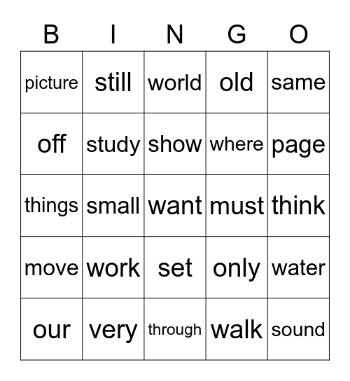 Sight Words 7 Bingo Card