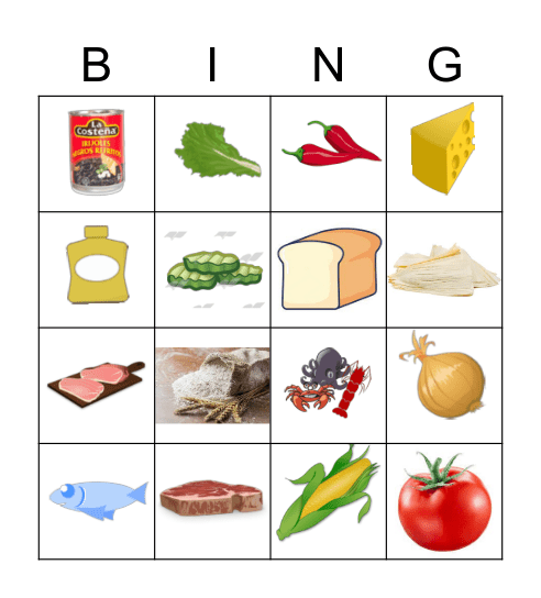 La comida Bingo Card