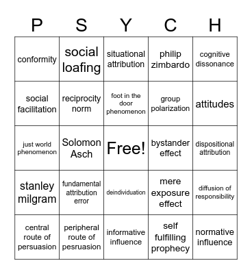 Social Psych Bingo Card