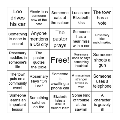 When Calls the Heart Bingo Card