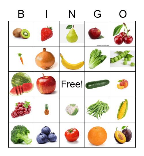 Les fruits et les légumes Bingo Card