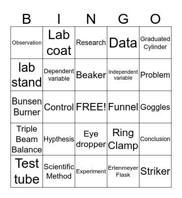 Science Vocabulary Bingo Card