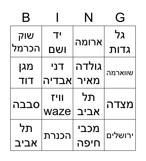 Yom Haatzmaut at FJA Bingo Card