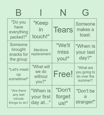 Farewell BINGO Card