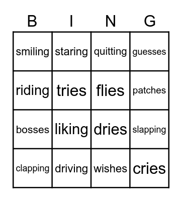 Inflectional Endings (ing, es) Bingo Card