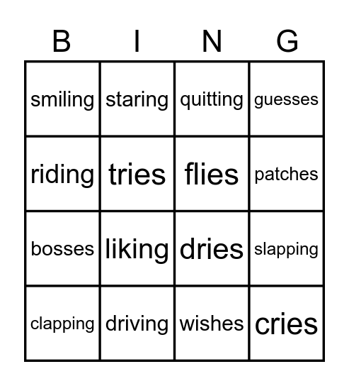 Inflectional Endings (ing, es) Bingo Card