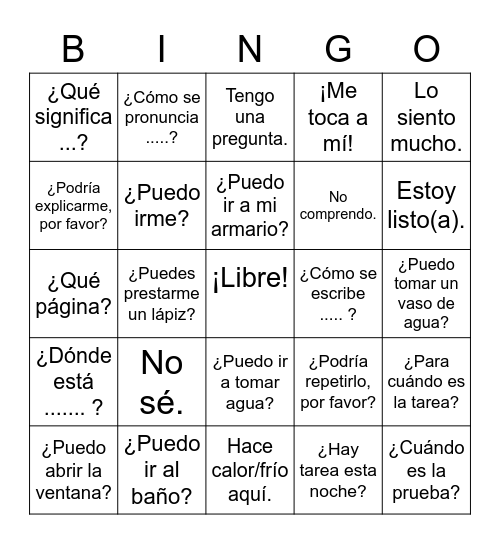 Frases en Español Bingo Card