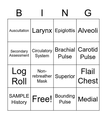 EMR Vocab Final Bingo Card