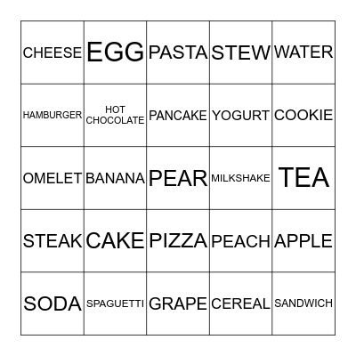 THINGS TO EAT  UNIT 5 Bingo Card