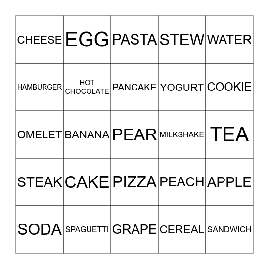 THINGS TO EAT  UNIT 5 Bingo Card