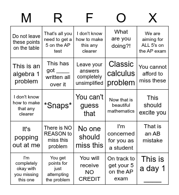 Mr. Fox Bingo Card