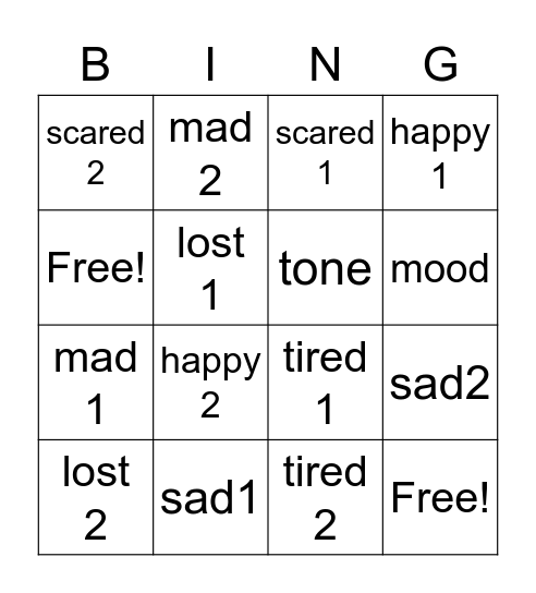 mood and tone Bingo Card