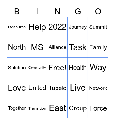 United Way of Northeast MS Health Alliance Bingo Card