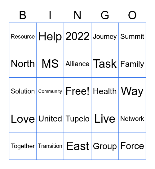United Way of Northeast MS Health Alliance Bingo Card
