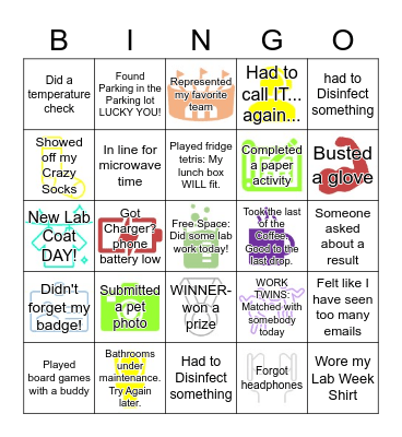 2022 Lab Week Bingo Card