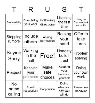 Trustworthiness Bingo Card