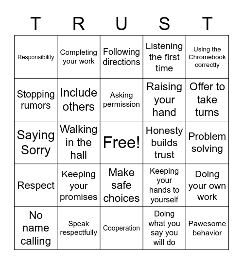 Trustworthiness Bingo Card