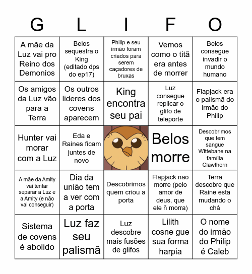 The Owl House Bingo Card