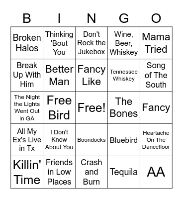Country Hits Bingo Card