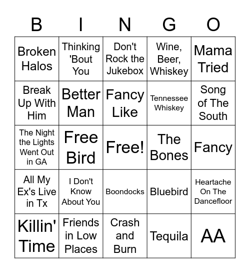 Country Hits Bingo Card