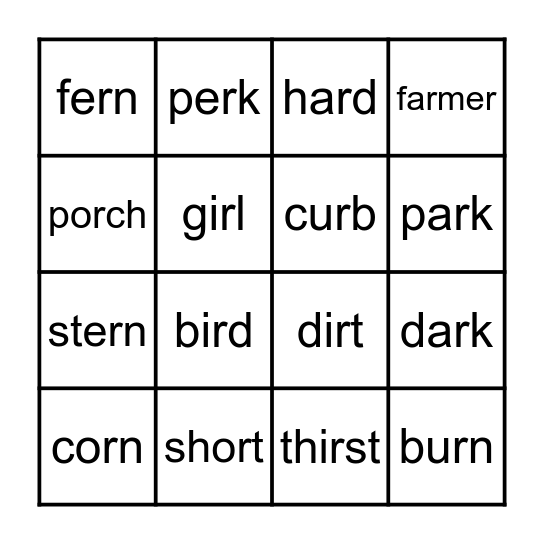 Bossy R Bingo Card