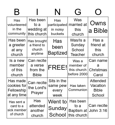 United Methodist Sunday School BINGO Card