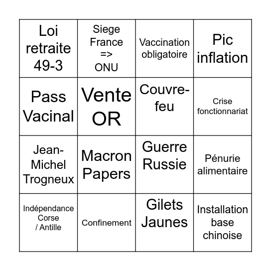 Macron 2022 Bingo Card