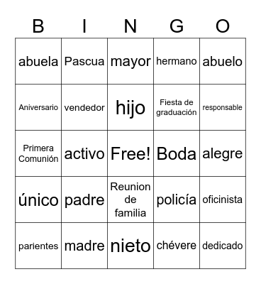 la familia Bingo Card