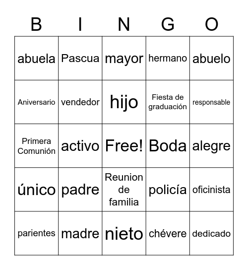 la familia Bingo Card