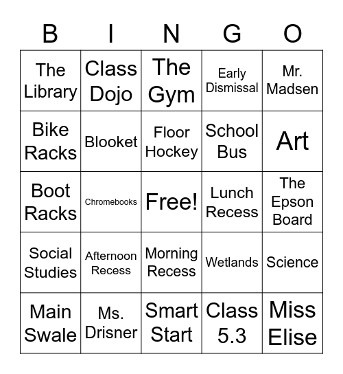 Nellie Carlson Bingo Card