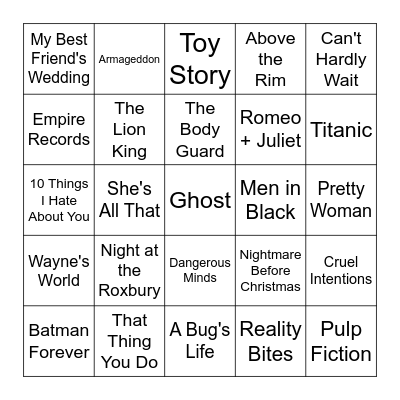 90s Movie Soundtracks Bingo Card