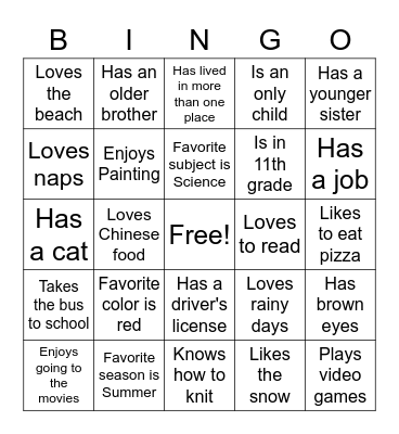 Ice Breaker Bingo Card