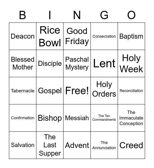 6th Grade Religious Education Review Bingo Card