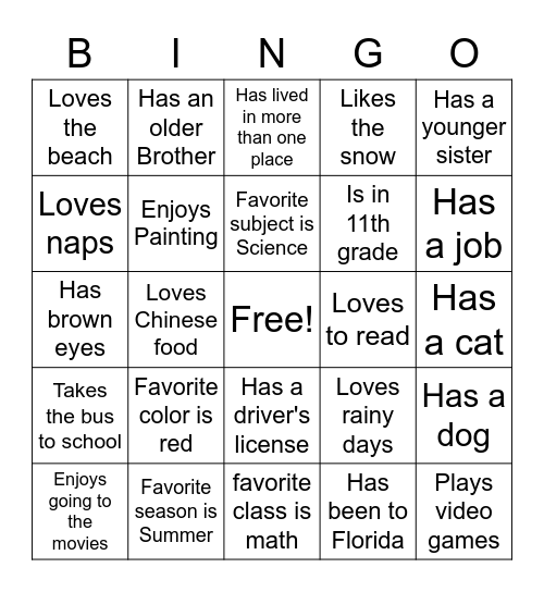 Find someone who........ Bingo Card
