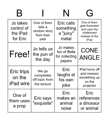 Inorganic Class Bingo Card