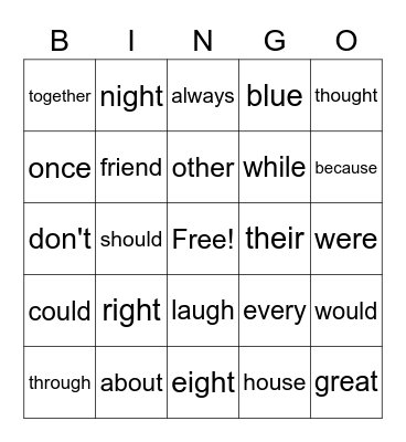 First Grade Sight Words Bingo Card