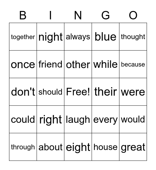 First Grade Sight Words Bingo Card